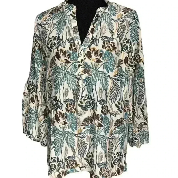 Roller rabbit women’s blouse white green gold floral pattern 100% cotton small - Picture 1 of 4